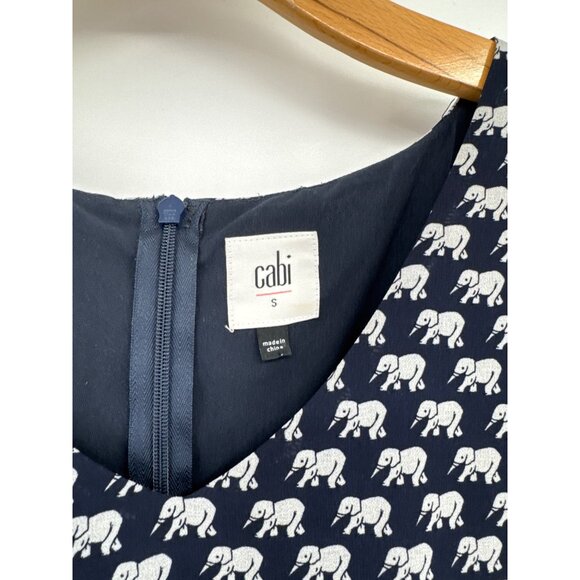 Cabi Womens Navy Elephant Print Sheer Overlay Blouse Back Zipper Size Small - Picture 3 of 5